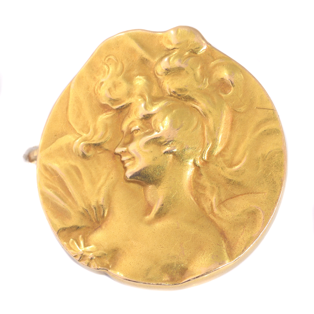 Strong stylistic Art Nouveau gold brooch